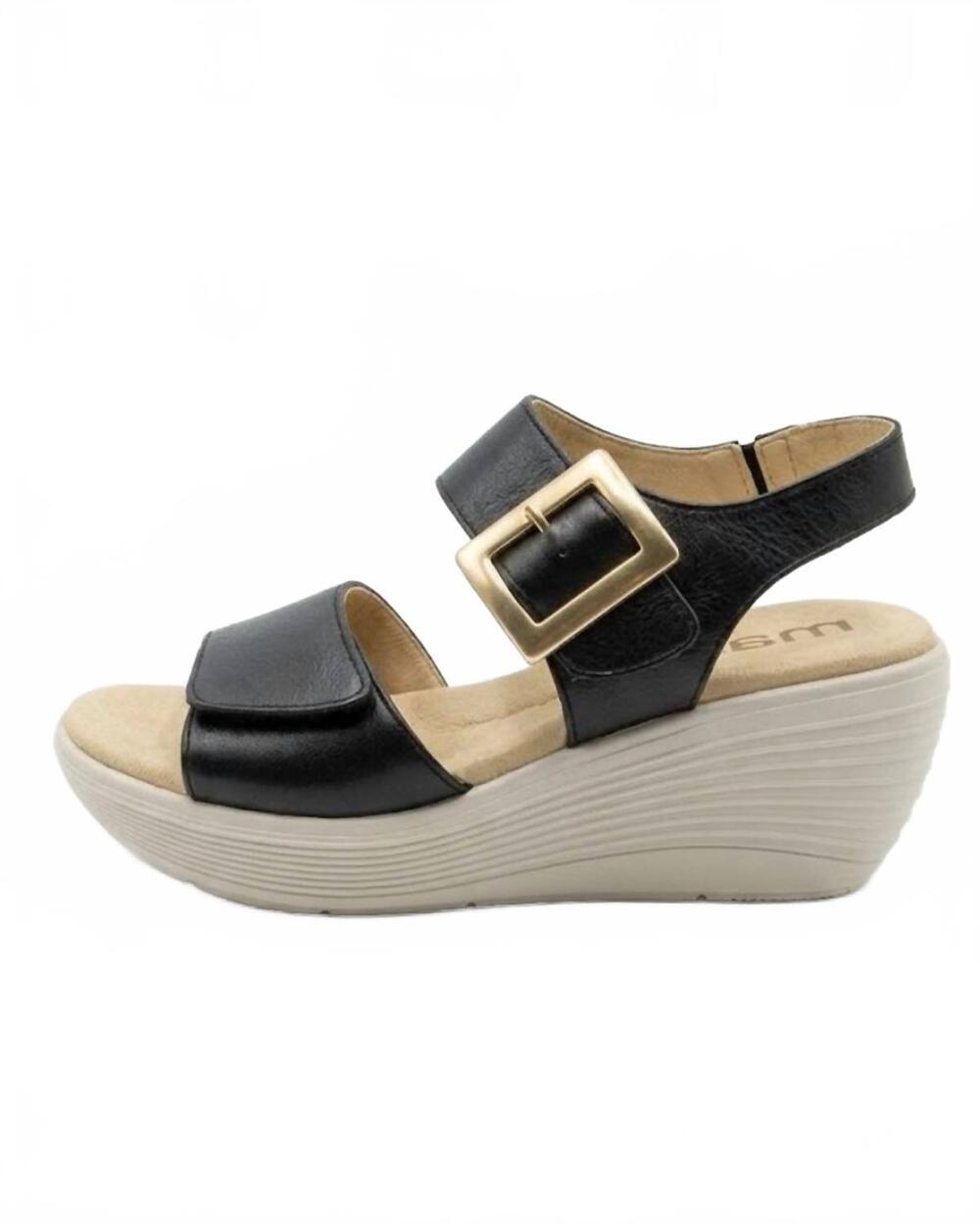 NEW MANET women's belle wedge sandal in white/black